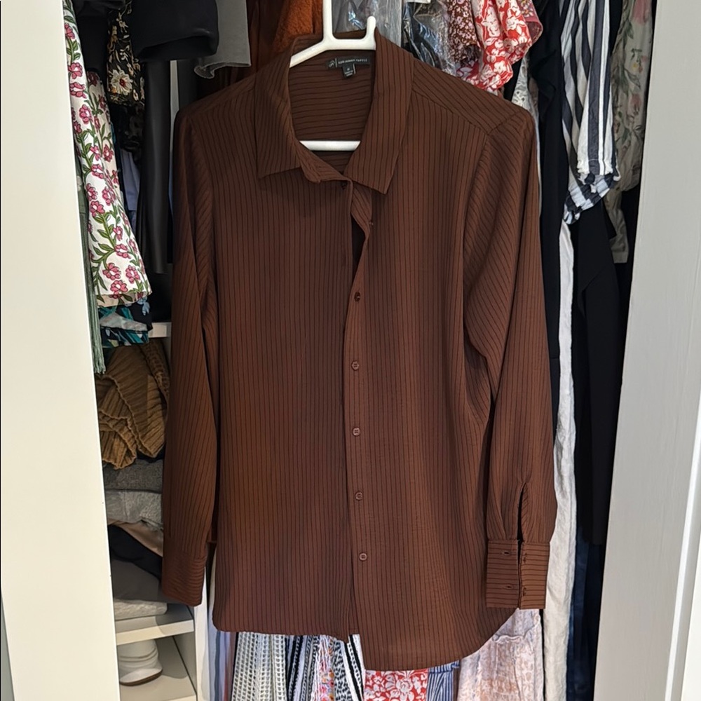 Adrianna Papell Brown Casual Button Down Shirt